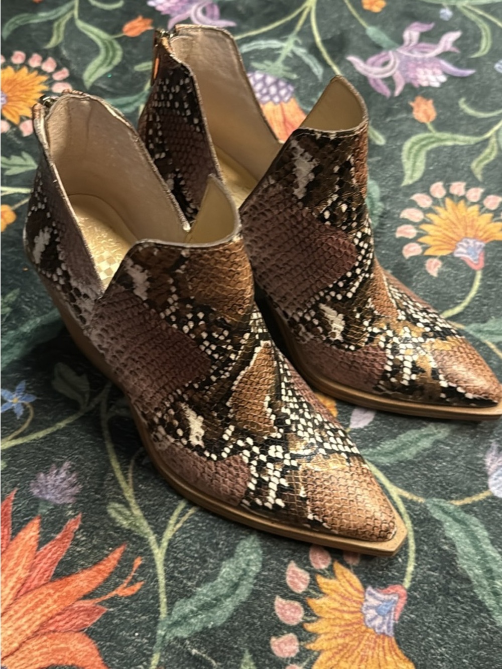 Vince Camuto Snake Print Wedge Booties – Size 6.5